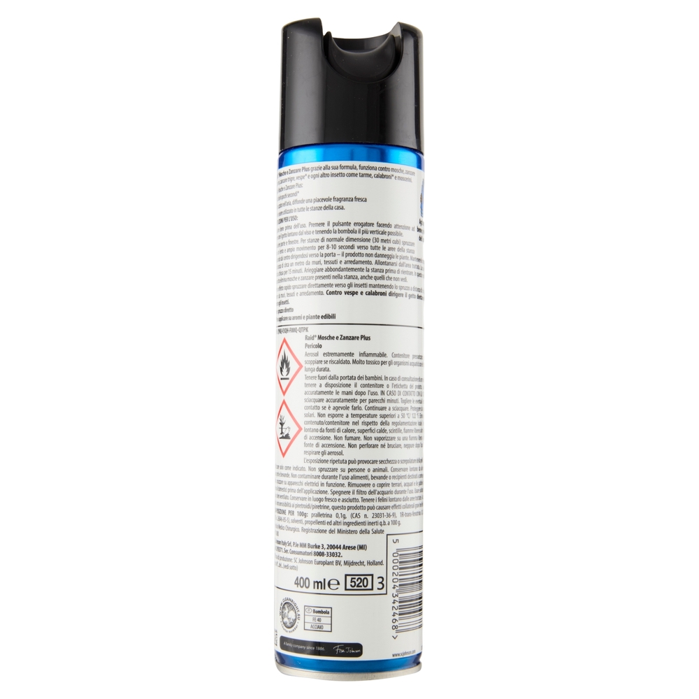 Raid Mosche e Zanzare Spray Insetticida, Antizanzare e Antimosche, Azione Rapida, 400 ml
